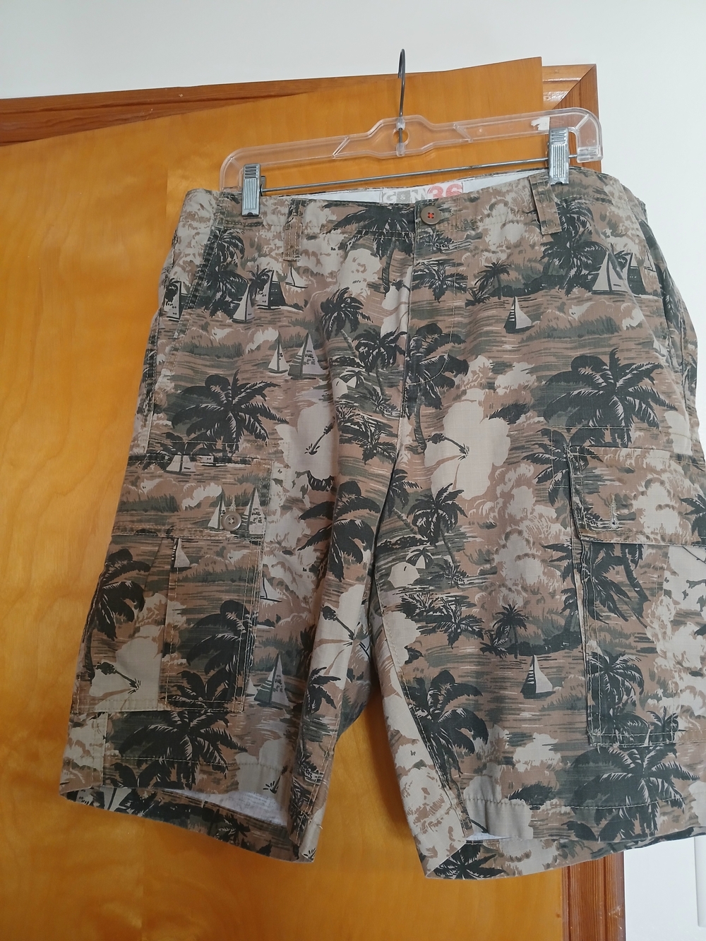 Men's Palm-Print Cargo Shorts in Olive and Tan